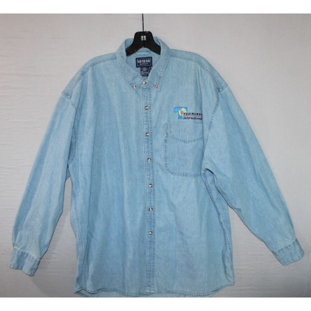 Vintage Telemundo International Denim Shirt XL South Bay Sportswear Latin RARE